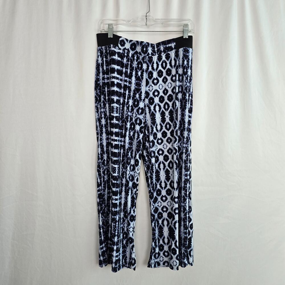 INC International Concepts Wide Leg Heritage Pants Women's M Blue Geo Crop NWT